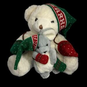 Abearham & Straus Christmas Bear Mouse Plush Set Holiday Hat Mittens Toy Vtg